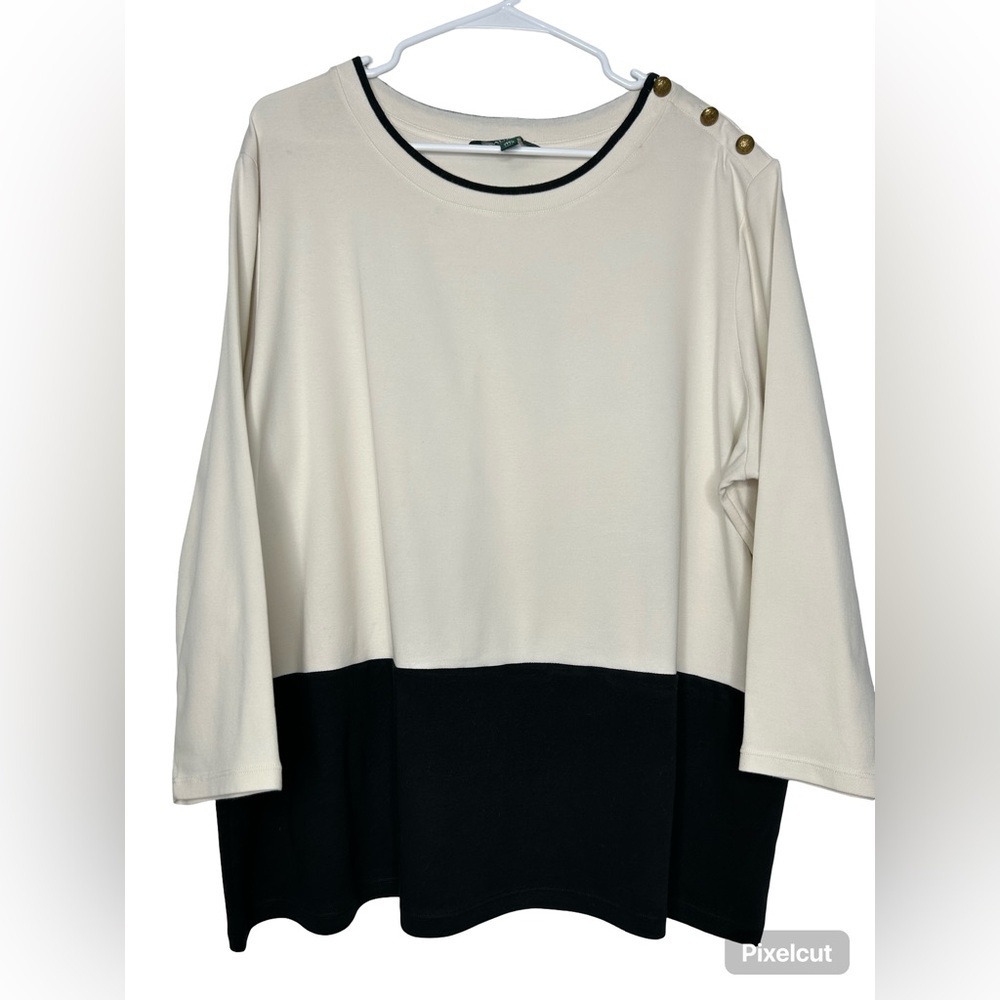 Ralph Lauren Vintage Long Sleeve Top Size 3X Tan And Black Comforter Breathable